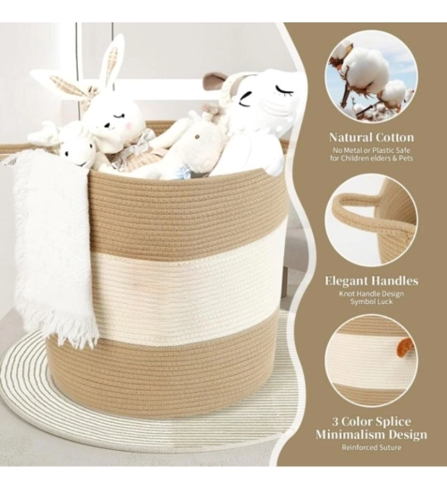 Generic Cotton Basket Pack of 1 Storage Basket For Clothes (Beige)