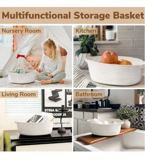 Generic Cotton Gift Basket Pack of 1 Storage Basket For Clothes (White)