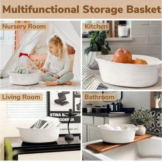 Generic Cotton Gift Basket Pack of 1 Storage Basket For Clothes (White)