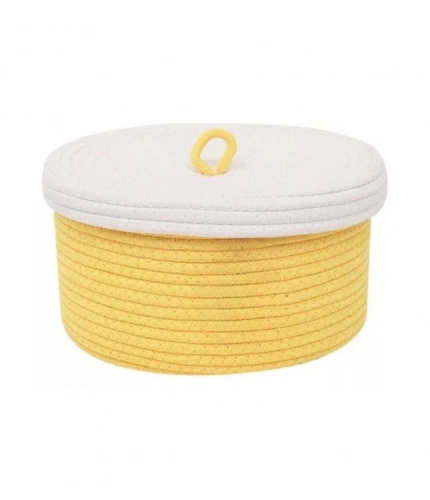 Generic Cotton Box White Lid Inch Pack of 1 Storage Basket For Clothes (Yellow)