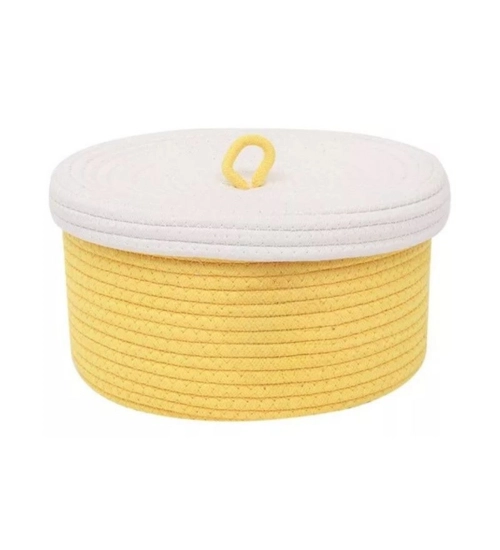 Generic Cotton Box White Lid Inch Pack of 1 Storage Basket For Clothes (Yellow)