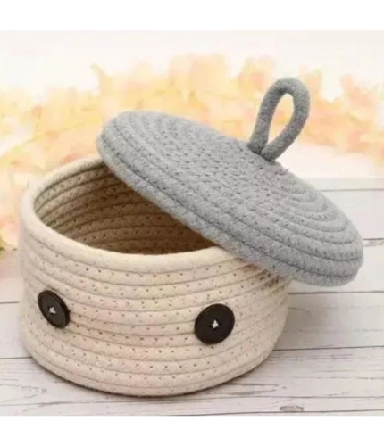 Generic Cotton Box Grey Lid Inch Pack of 1 Storage Basket For Clothes (White)