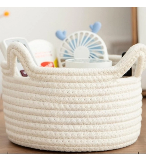 Generic Cotton Cat Basket Inch Pack of 1 Storage Basket For Clothes (White)