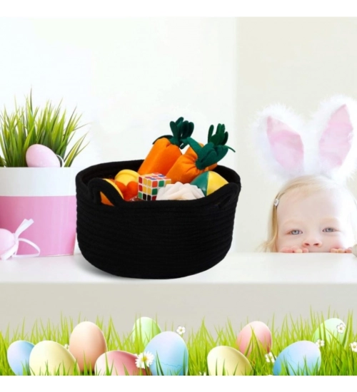 Generic Cotton Cat Basket Inch Pack of 1 Storage Basket For Clothes (Black)