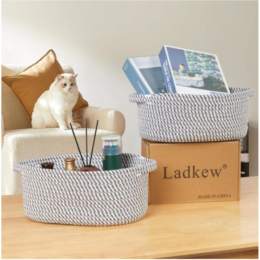 Generic Cotton 2 Pcs Oval Basket Storage Basket For Clothes (Grey) Generic Cotton 2 Pcs Oval Basket Storage Basket For Clothes (Grey)
