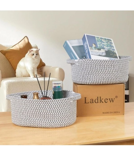 Generic Cotton 2 Pcs Oval Basket  Storage Basket For Clothes (Grey)