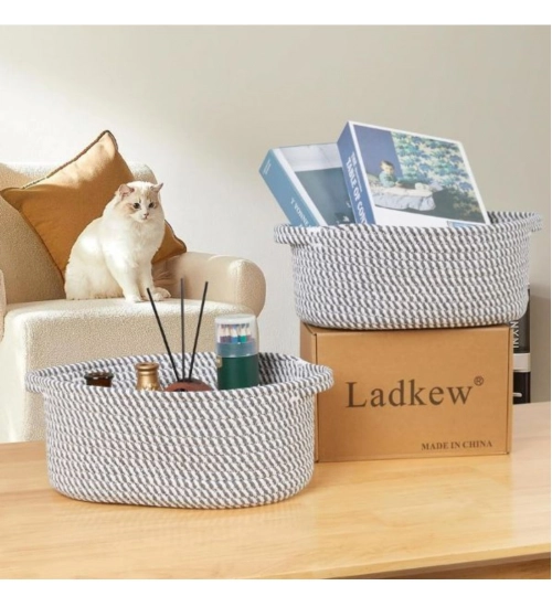 Generic Cotton 2 Pcs Oval Basket  Storage Basket For Clothes (Grey)