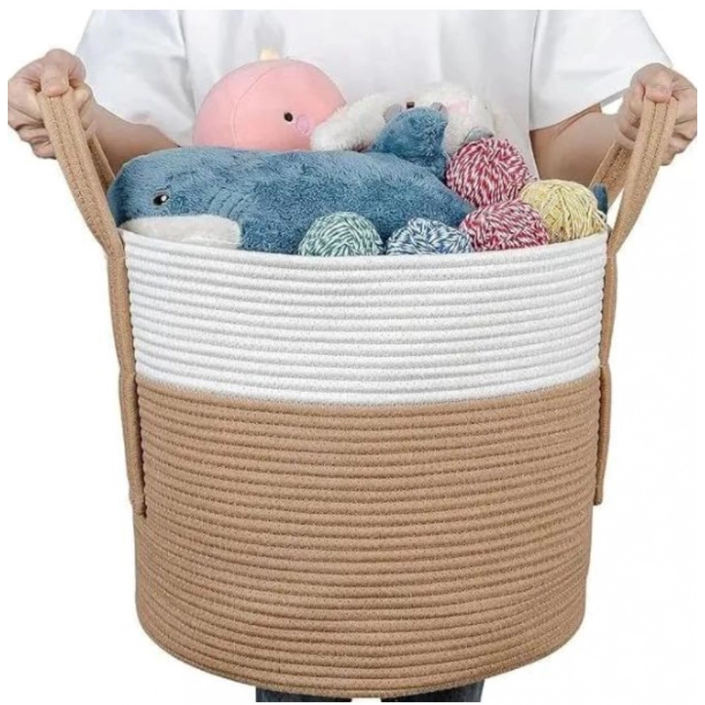 Generic Cotton With Handle Pack of 1 Storage Basket For Clothes (White) Generic Cotton With Handle Pack of 1 Storage Basket For Clothes (White)