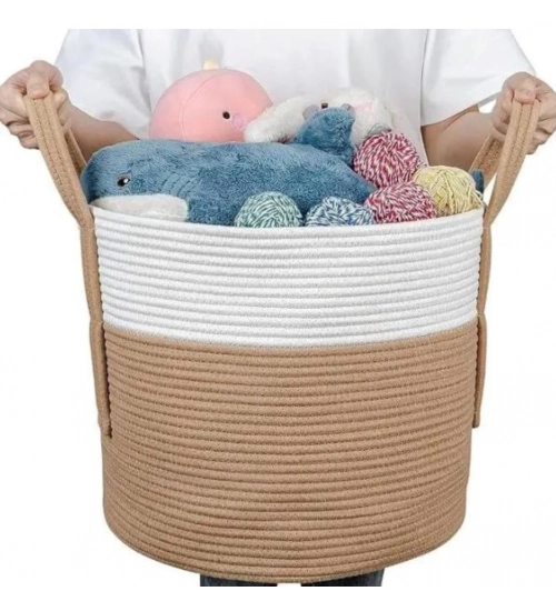 Generic Cotton With Handle Pack of 1 Storage Basket For Clothes (White)