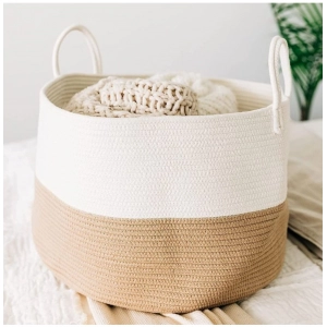 Generic Cotton Laundry Basket Pack of 1 Storage Basket For Clothes (Beige)