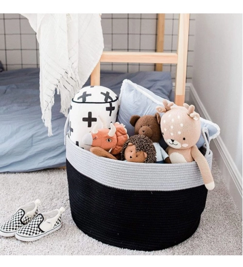 Generic Cotton Laundry Basket Pack of 1 Storage Basket For Clothes (Grey)