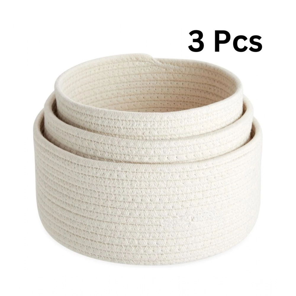 Generic Cotton Round Basket Pack of 3 Storage Basket For Clothes (White) Generic Cotton Round Basket Pack of 3 Storage Basket For Clothes (White)