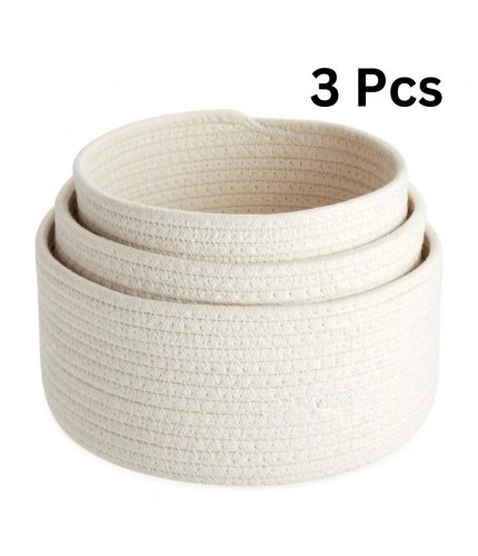 Generic Cotton Round Basket Pack of 3 Storage Basket For Clothes (White)