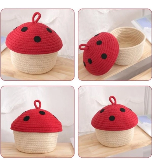 Generic Cotton Box Red lid Pack of 1 Storage Basket For Clothes (White)