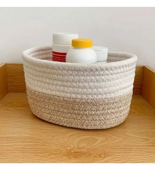 Generic Cotton Bathroom Storage Basket Pack of 1 Storage Basket For Clothes (White)