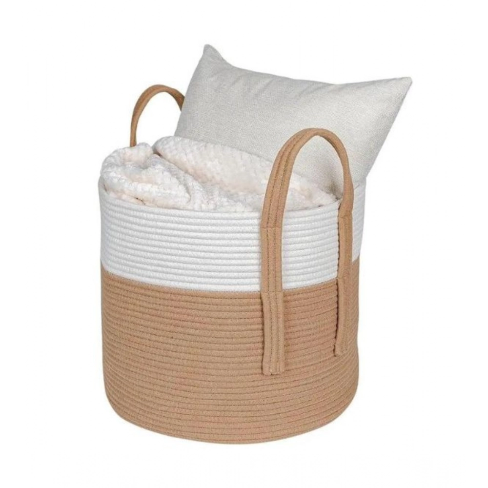 Generic Cotton With Handle Pack of 1 Storage Basket For Clothes (White) Generic Cotton With Handle Pack of 1 Storage Basket For Clothes (White)