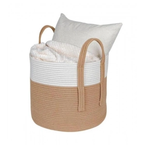 Generic Cotton With Handle Pack of 1 Storage Basket For Clothes (White)
