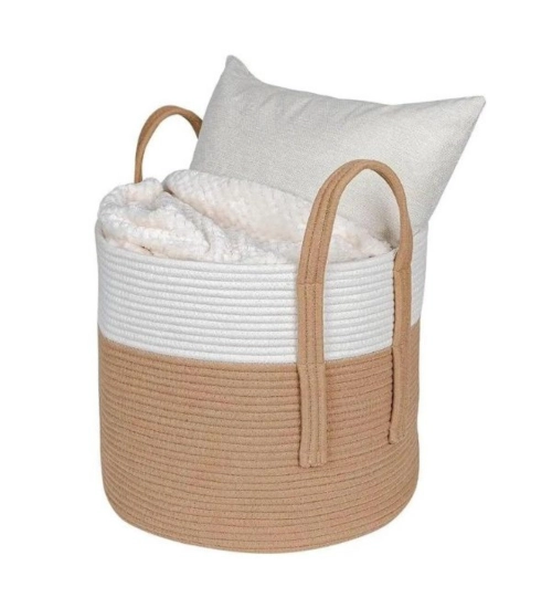 Generic Cotton With Handle Pack of 1 Storage Basket For Clothes (White)