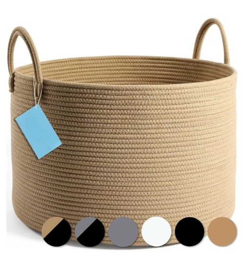 Generic Cotton Laundry Basket Pack of 1 Storage Basket For Clothes (Beige)
