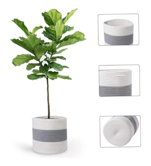 Generic Cotton Flower Basket Pack of 1 Storage Basket For Clothes (Grey)