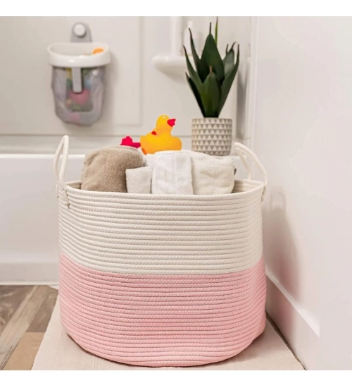Generic Cotton Laundry Basket Pack of 1 Storage Basket For Clothes (Pink)