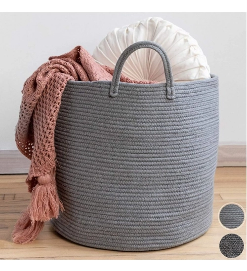Generic Cotton Basket Pack of 1 Storage Basket For Clothes (Grey)