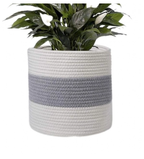 Generic Cotton Flower Basket Pack of 1 Storage Basket For Clothes (Grey)