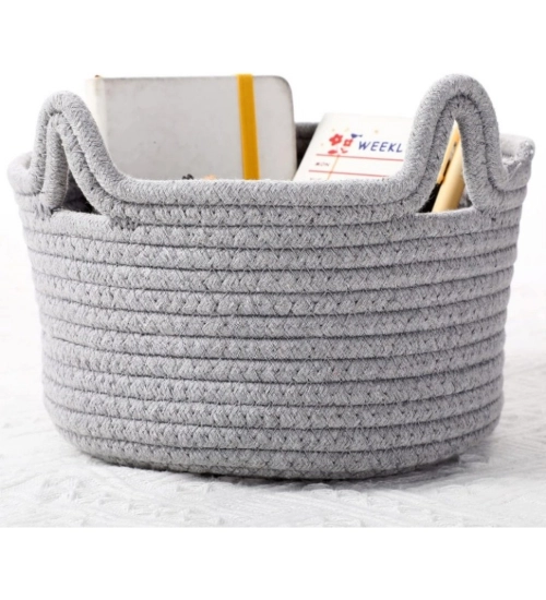 Generic Cotton Cat Basket Inch Pack of 1 Storage Basket For Clothes (Grey)
