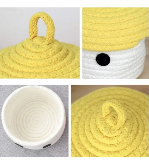 Generic Cotton Box Yellow Lid Inch Pack of 1 Storage Basket For Clothes (White)
