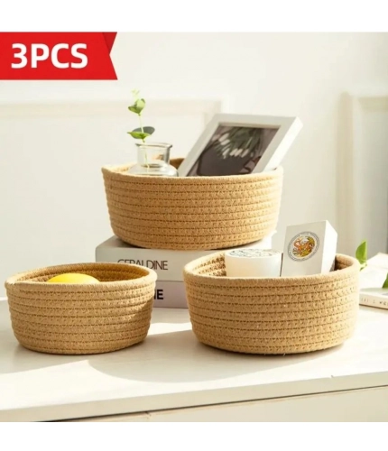 Generic Cotton 3 Pcs Round Set Storage Basket For Clothes (Brown)