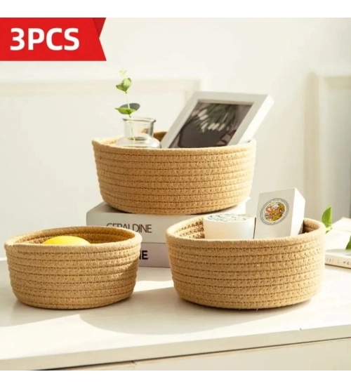 Generic Cotton 3 Pcs Round Set Storage Basket For Clothes (Brown)