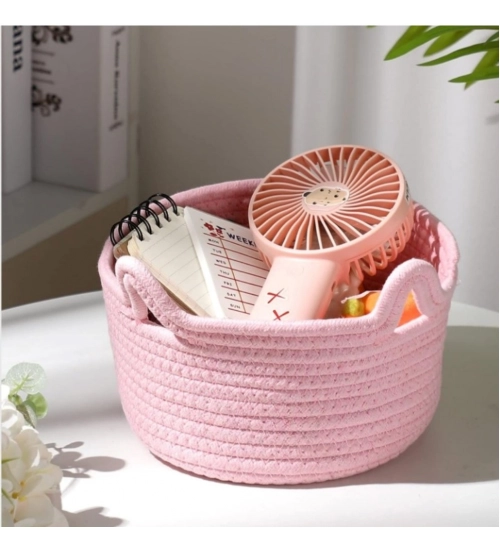 Generic Cotton Cat Basket Inch Pack of 1 Storage Basket For Clothes (Pink)