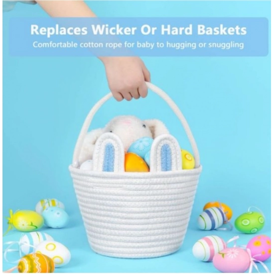 Generic Cotton Ear Toys Bucket Pack of 1 Storage Basket For Clothes (White)