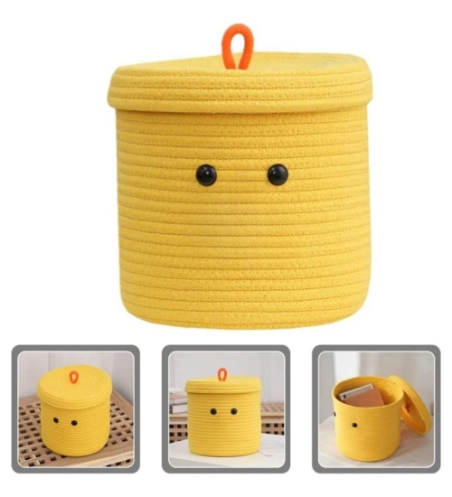 Generic Cotton Basket with lid Pack of 1 Storage Basket For Clothes (Yellow)