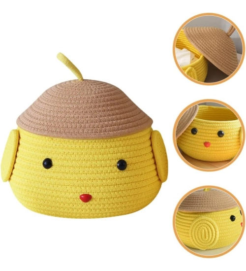 Generic Cotton  lid Pack of 1 Storage Basket For Clothes (Yellow)