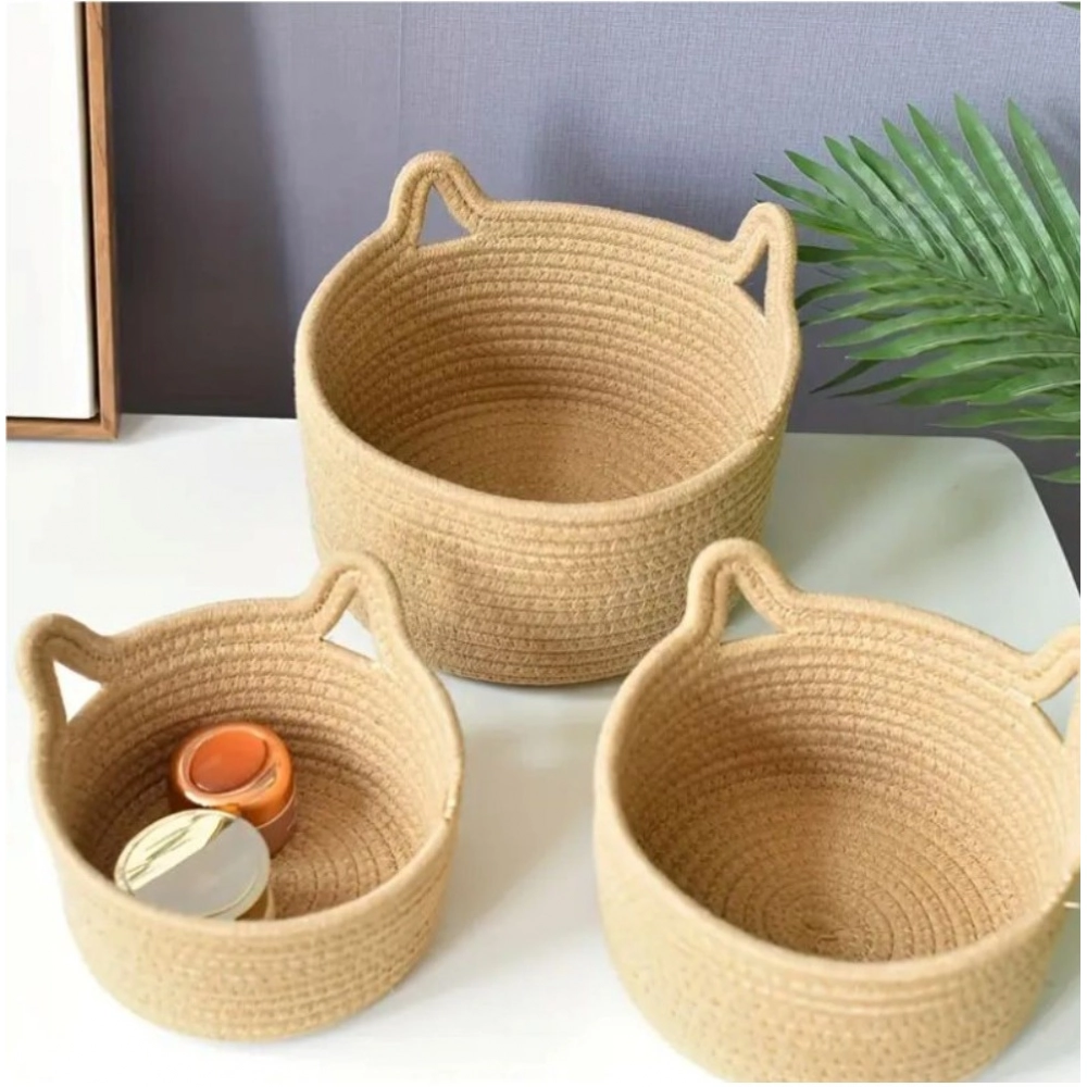 Generic Cotton Cat Basket Pack of 3 Storage Basket For Clothes (Brown) Generic Cotton Cat Basket Pack of 3 Storage Basket For Clothes (Brown)