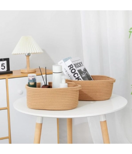 Generic Cotton 2 Pcs Oval Basket Storage Basket For Clothes (Beige)