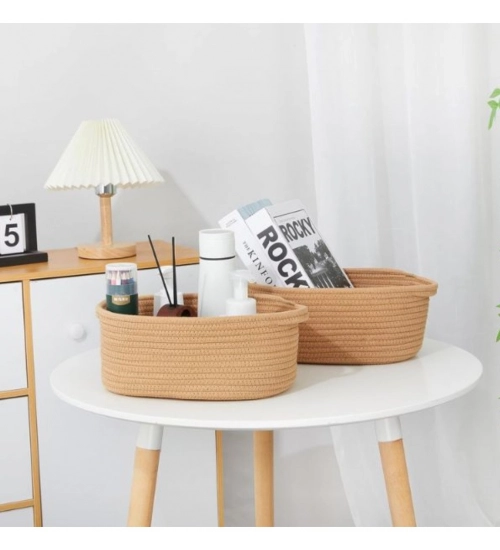 Generic Cotton 2 Pcs Oval Basket Storage Basket For Clothes (Beige)