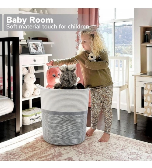Generic Cotton Laundry Basket Pack of 1 Storage Basket For Clothes (Grey)