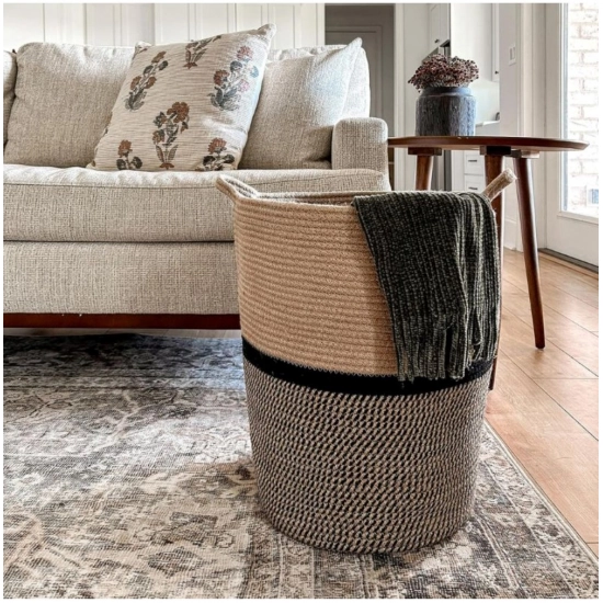 Generic Cotton Laundry Basket Pack of 1 Storage Basket For Clothes (Multicolor)