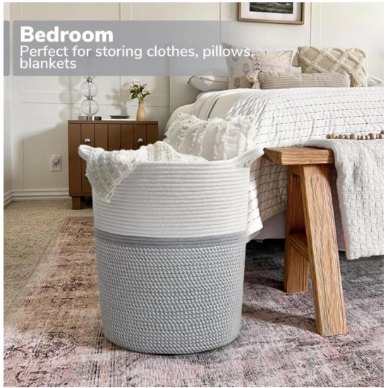 Generic Cotton Laundry Basket Pack of 1 Storage Basket For Clothes (Grey)