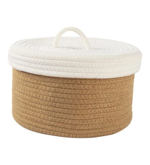 Generic Cotton Box White Lid Inch Pack of 1 Storage Basket For Clothes (Brown)