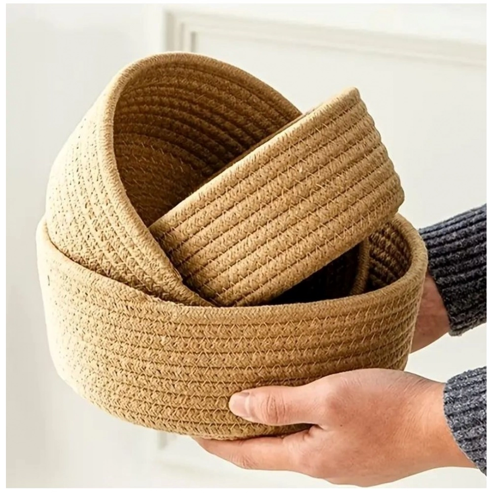 Generic Cotton 3 Pcs Round Set Storage Basket For Clothes (Brown) Generic Cotton 3 Pcs Round Set Storage Basket For Clothes (Brown)