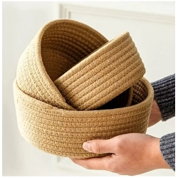 Generic Cotton 3 Pcs Round Set Storage Basket For Clothes (Brown)