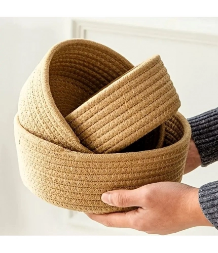 Generic Cotton 3 Pcs Round Set Storage Basket For Clothes (Brown)