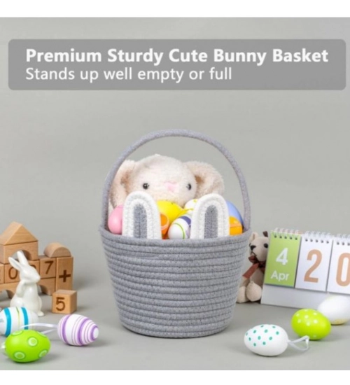 Generic Cotton Ear Toys Bucket Pack of 1 Storage Basket For Clothes (Grey)