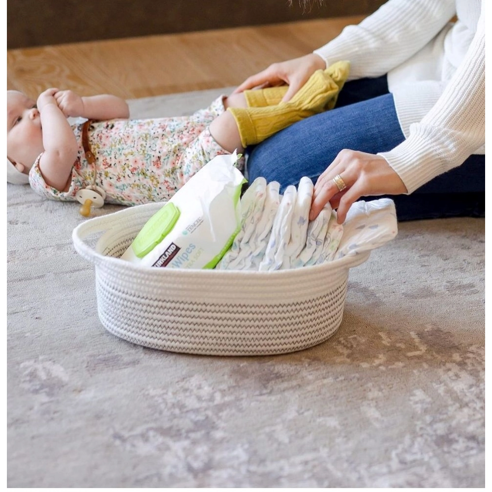 Generic Cotton Zigzag Oval Basket Pack of 3 Storage Basket For Clothes (White) Generic Cotton Zigzag Oval Basket Pack of 3 Storage Basket For Clothes (White)