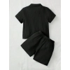 Generic Boy's Popcorn Solid Short Sleeve Shirt And Shorts Set (Black)