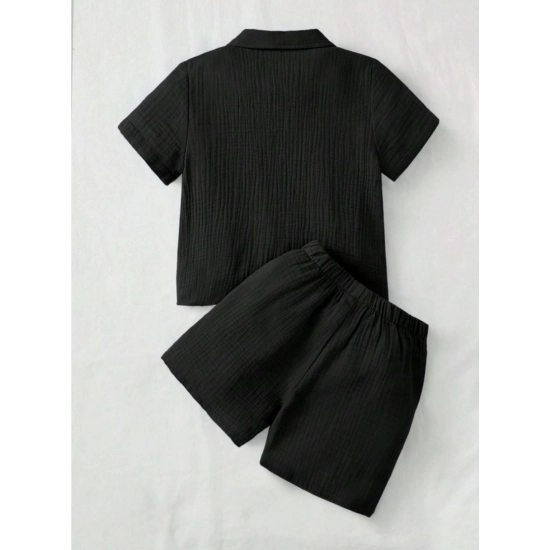 Generic Boy's Popcorn Solid Short Sleeve Shirt And Shorts Set (Black)