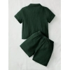 Generic Boy's Popcorn Solid Short Sleeve Shirt And Shorts Set (Green)